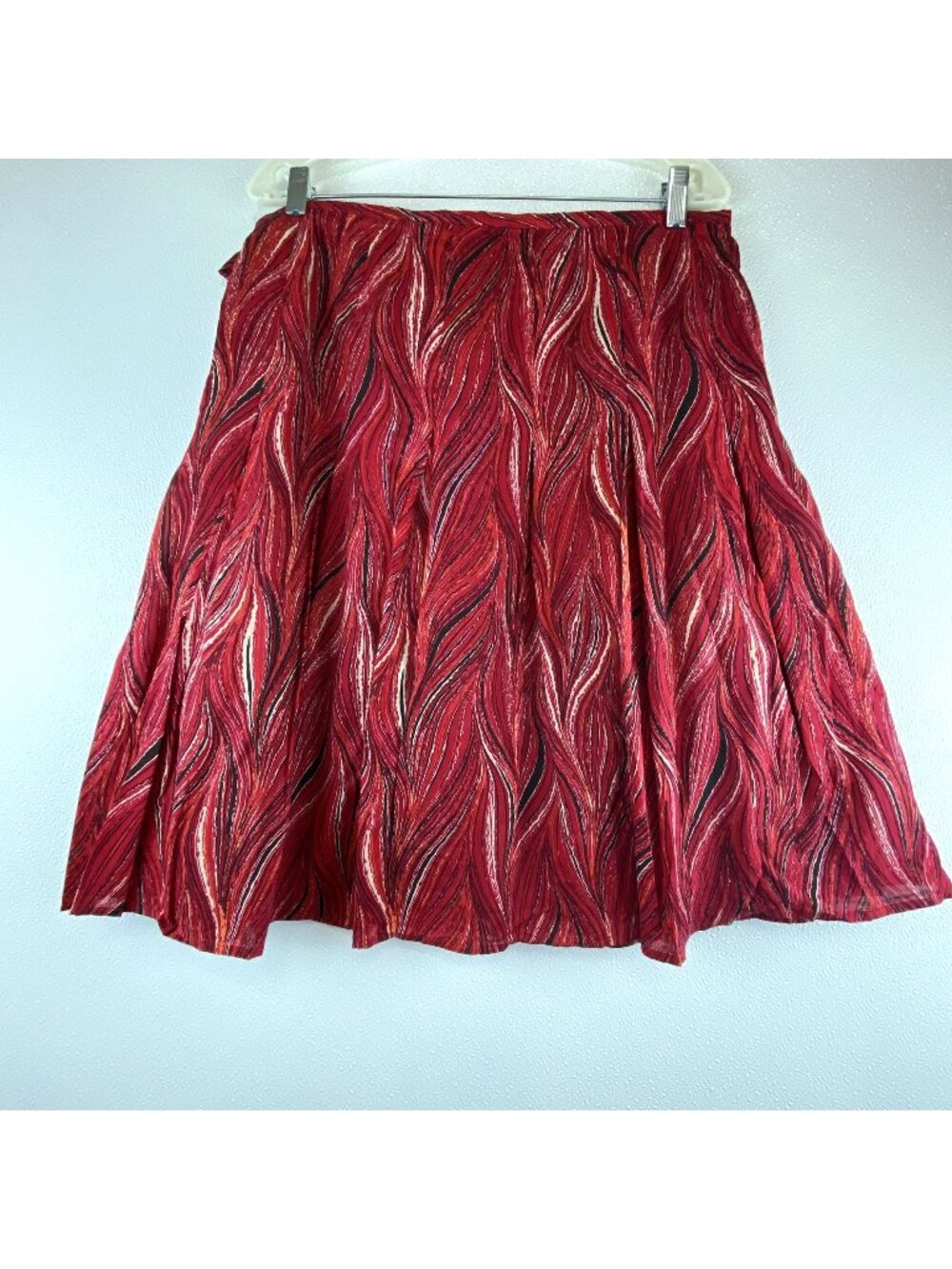 VTG Womens 14 Red Black Western Cowgirl Flat Panel-Pleated Flowy Skirt